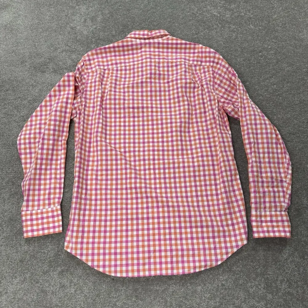 NWT J Crew Factory Mens Pink Orange Gingham Button Down Shirt Small‎ 100% Cotton